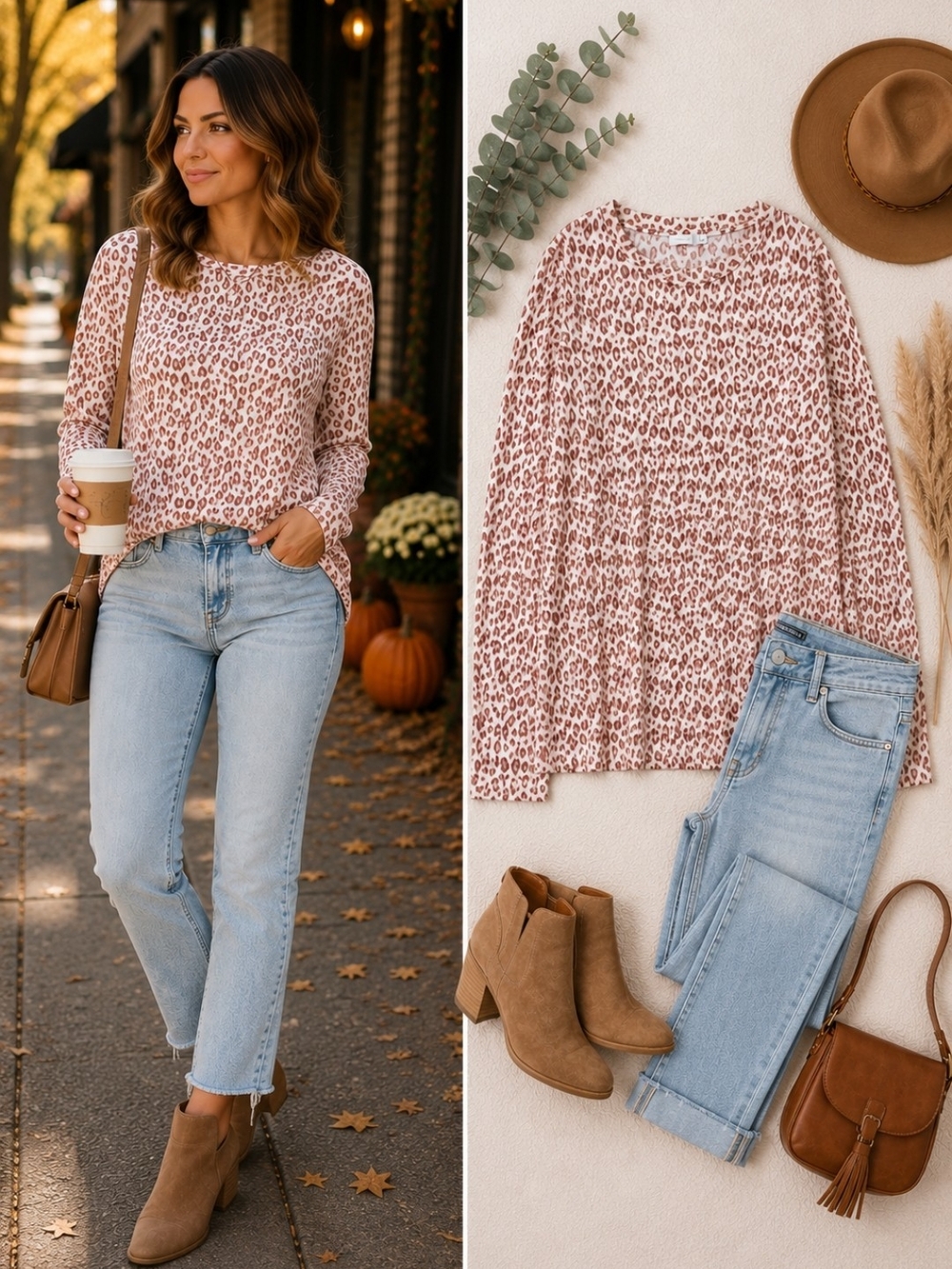 BP. Blush Leopard Print High Low Knit Top Small | Soft Stretch Long Sleeve